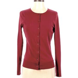 ANN TAYLOR Women’s Silk-Blend Cardigan Sweater size Small ~ Cranberry Red